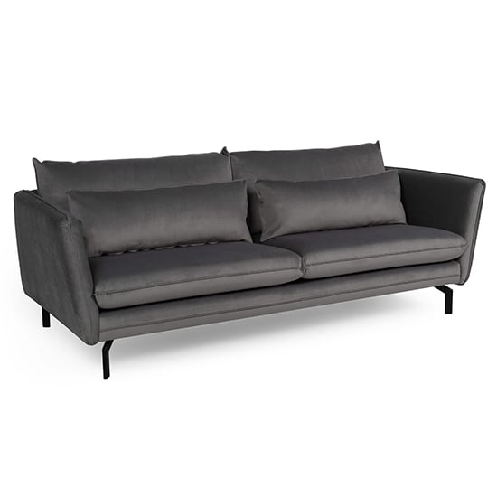 Edel Fabric 3 Seater Sofa With Black Metal Legs In Grey | Bed Sava