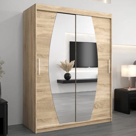 Eden Mirrored Wardrobe 2 Sliding Doors 150cm In Sonoma Oak