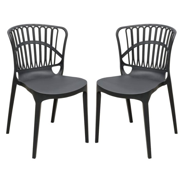 Edinburgh Black Plastic Garden Stacking Chairs In Pair | Bed Sava
