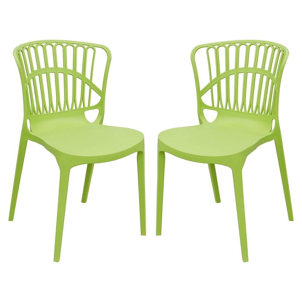 Edinburgh Green Plastic Garden Stacking Chairs In Pair