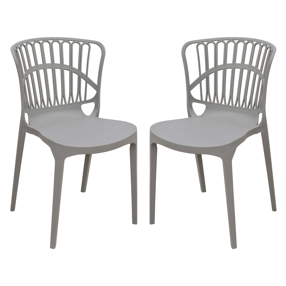 Edinburgh Grey Plastic Garden Stacking Chairs In Pair