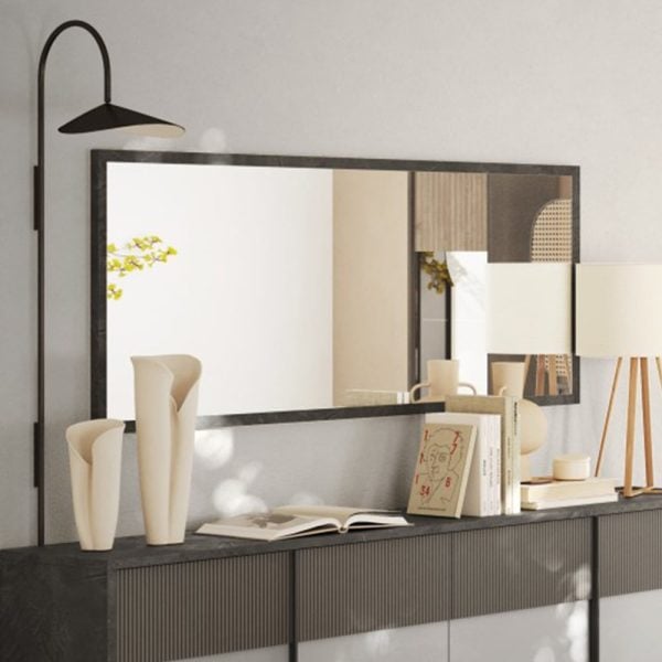 Edison Bedroom Wall Mirror In Lead Wooden Frame | Bed Sava