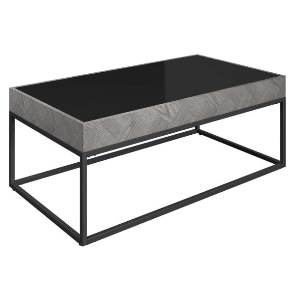 Edison Black Glass Coffee Table With Grey Metal Frame | Bed Sava
