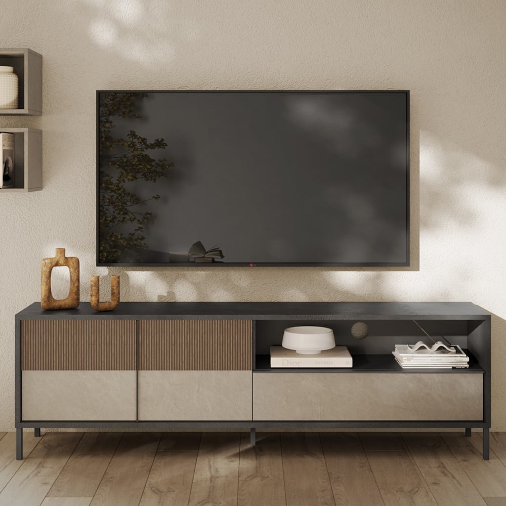 Edison Large Wooden TV Stand 2 Doors 1 Drawer In Lava Mercure Oak