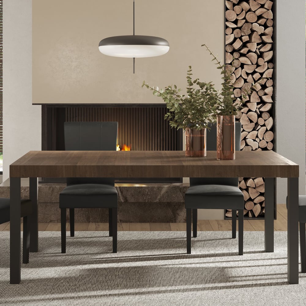 Edison Large Wooden Dining Table With Metal Legs In Mercure Oak