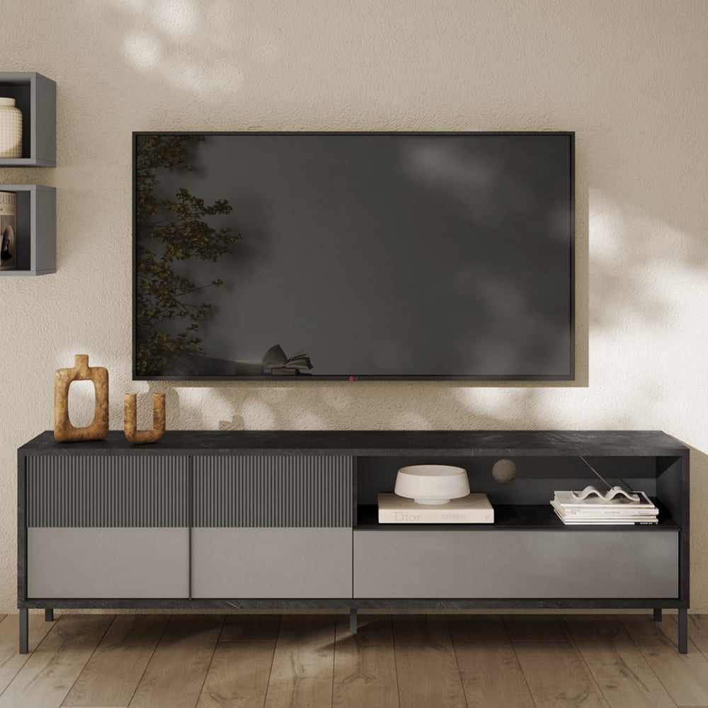 Edison Large Wooden TV Stand 2 Doors 1 Drawer In Lead Slate
