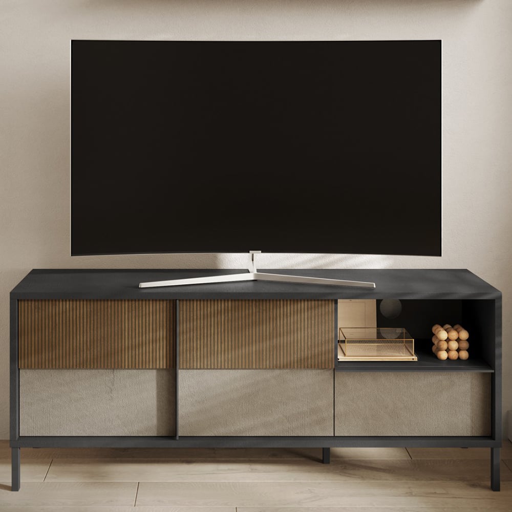 Edison Small Wooden TV Stand 2 Doors 1 Drawer In Lava Mercure Oak