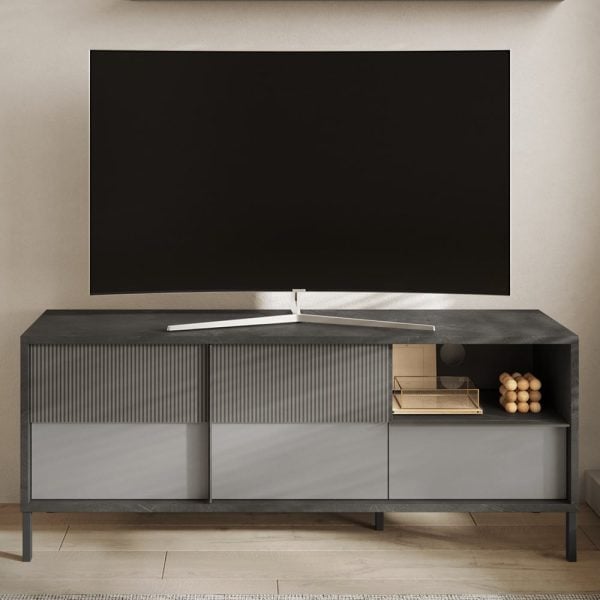 Edison Small Wooden TV Stand 2 Doors 1 Drawer In Lead Slate | Bed Sava