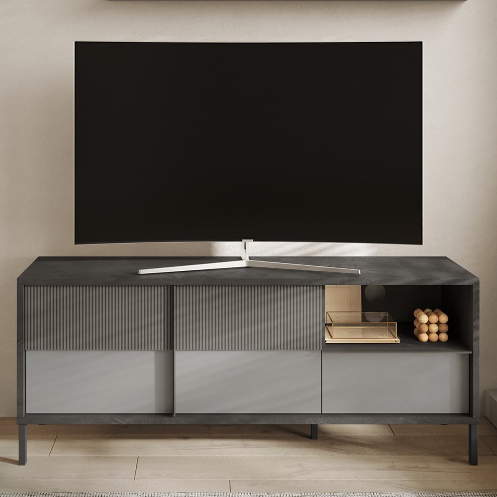 Edison Small Wooden TV Stand 2 Doors 1 Drawer In Lead Slate