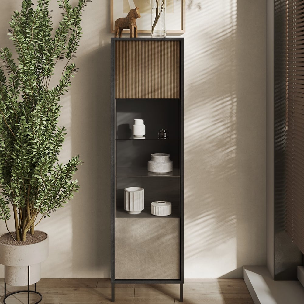 Edison Wooden Display Cabinet With 1 Door In Lava Mercure Oak