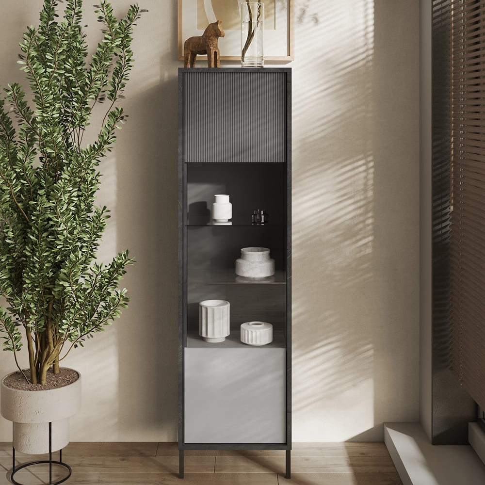 Edison Wooden Display Cabinet With 1 Door In Lead Slate