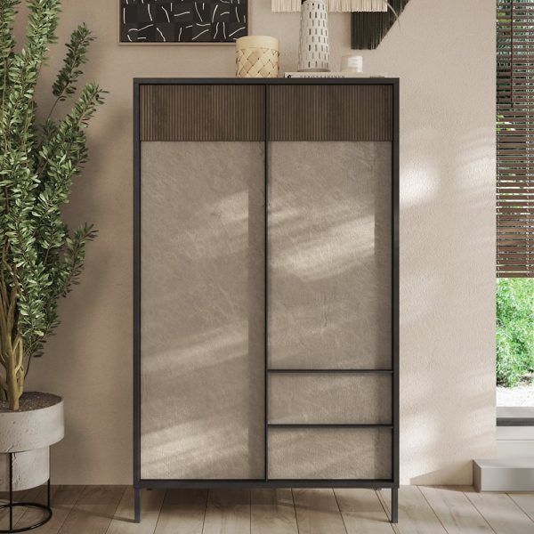 Edison Wooden Highboard With 2 Doors 2 Drawers In Lava Mercure Oak | Bed Sava