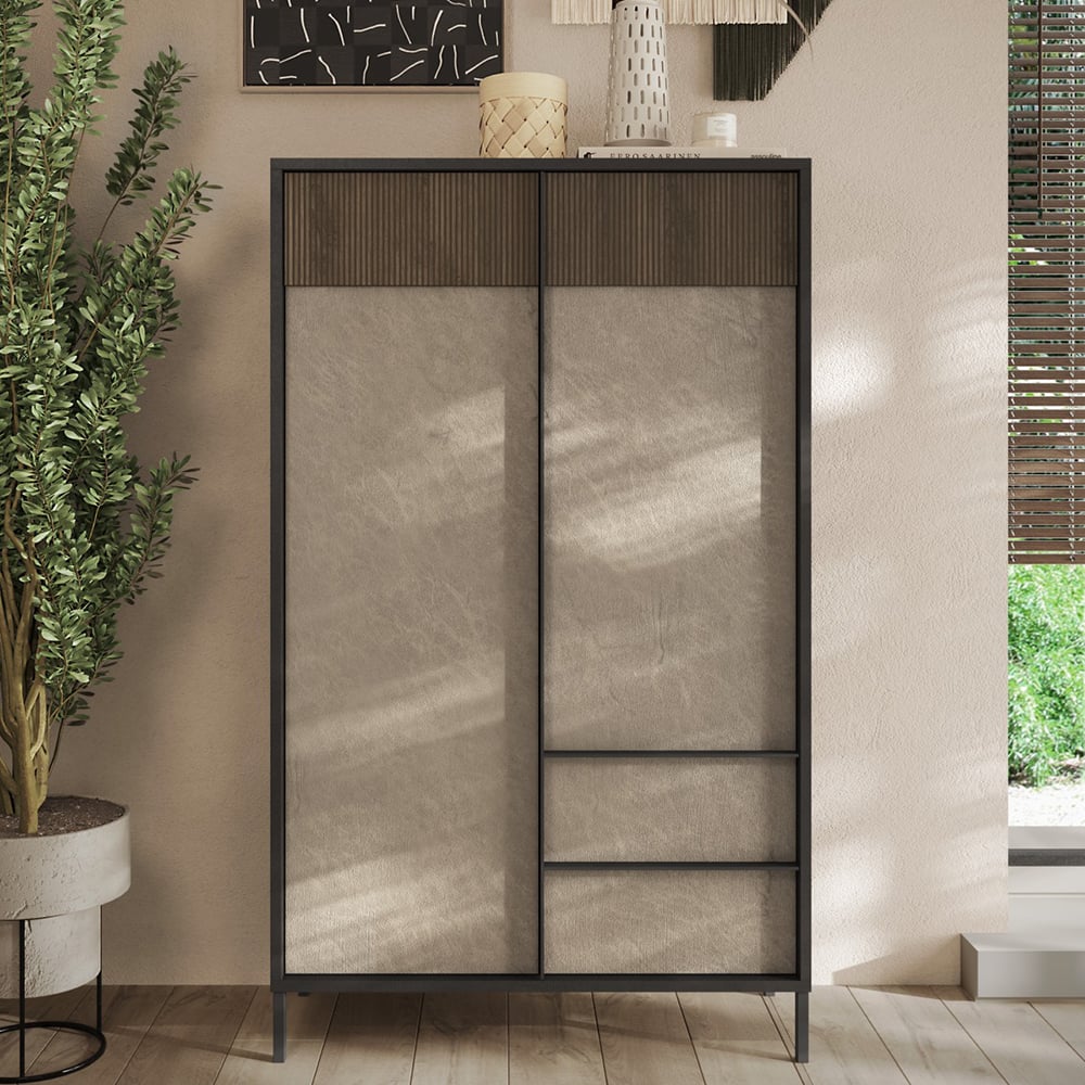 Edison Wooden Highboard With 2 Doors 2 Drawers In Lava Mercure Oak | Bed Sava