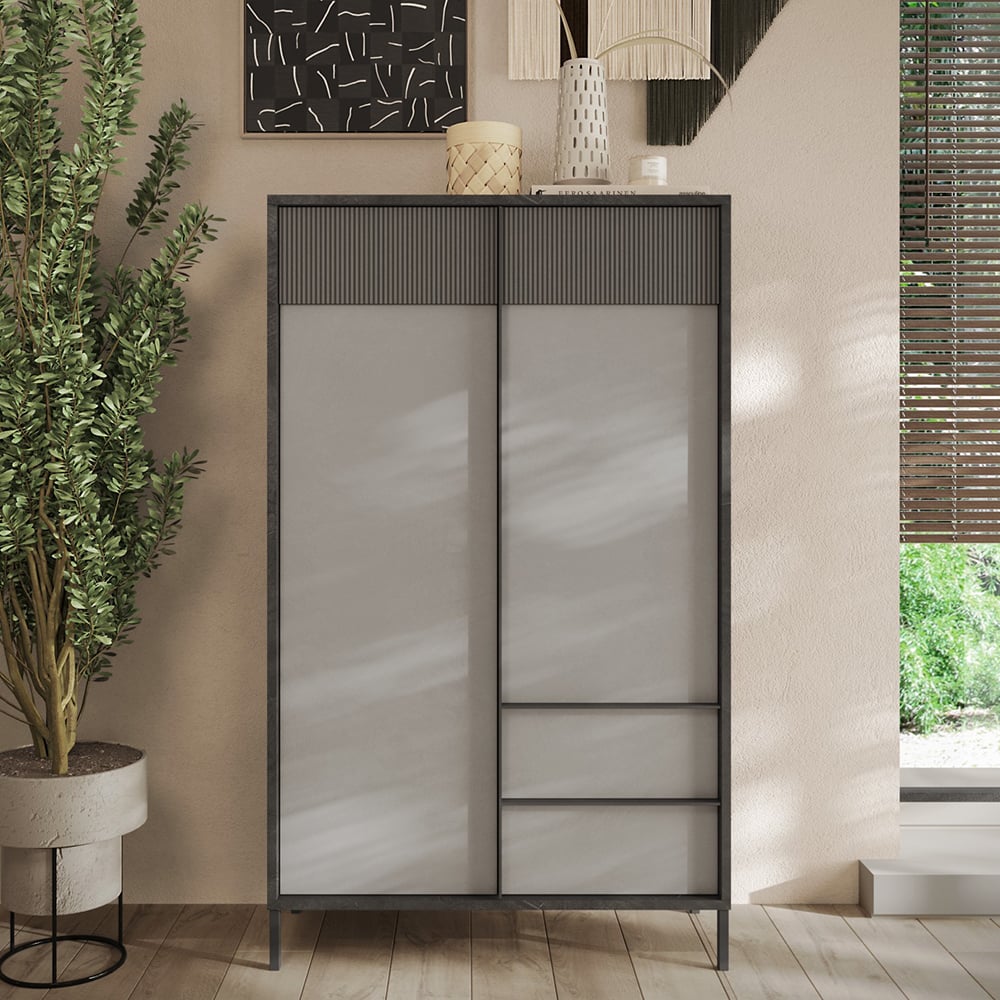 Edison Wooden Highboard With 2 Doors 2 Drawers In Lead Slate | Bed Sava