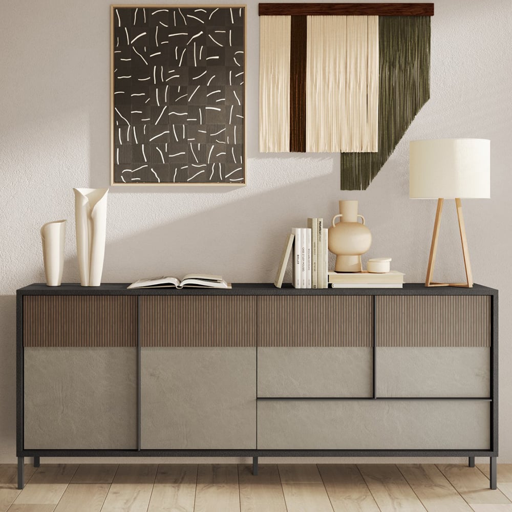 Edison Wooden Sideboard With 4 Doors 1 Drawer In Lava Mercure Oak | Bed Sava