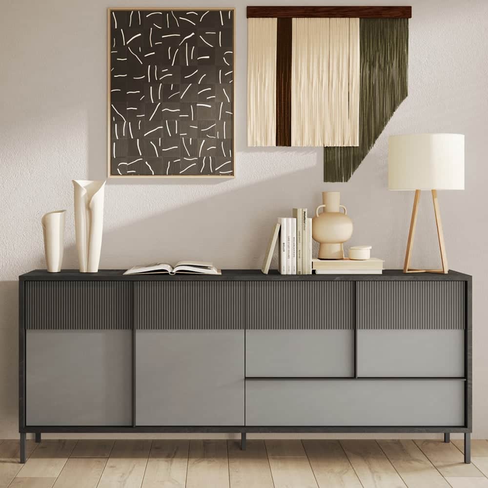 Edison Wooden Sideboard With 4 Doors 1 Drawer In Lead Slate | Bed Sava