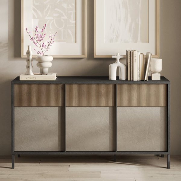 Edison Wooden Sideboard With 3 Doors In Lava Mercure Oak | Bed Sava