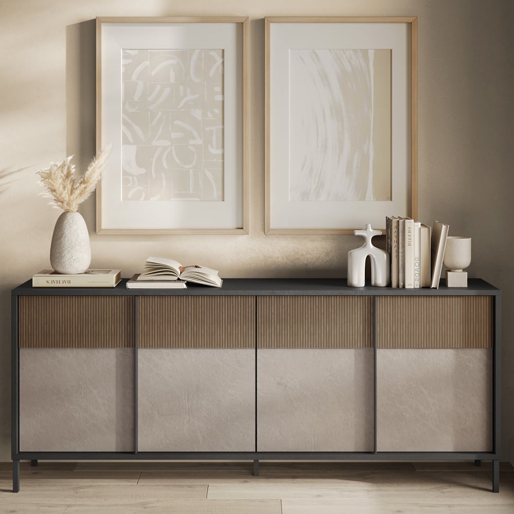 Edison Wooden Sideboard With 4 Doors In Lava Mercure Oak | Bed Sava