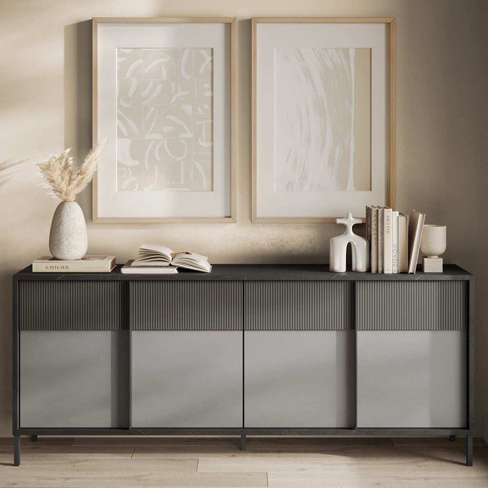 Edison Wooden Sideboard With 4 Doors In Lead Slate | Bed Sava