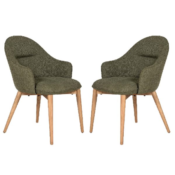 Edmonton Green Fabric Dining Chairs With Oak Legs In Pair | Bed Sava
