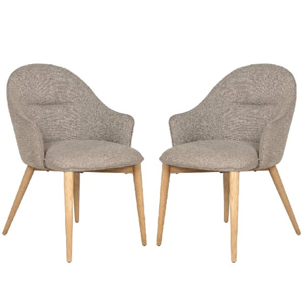 Edmonton Latte Fabric Dining Chairs With Oak Legs In Pair | Bed Sava