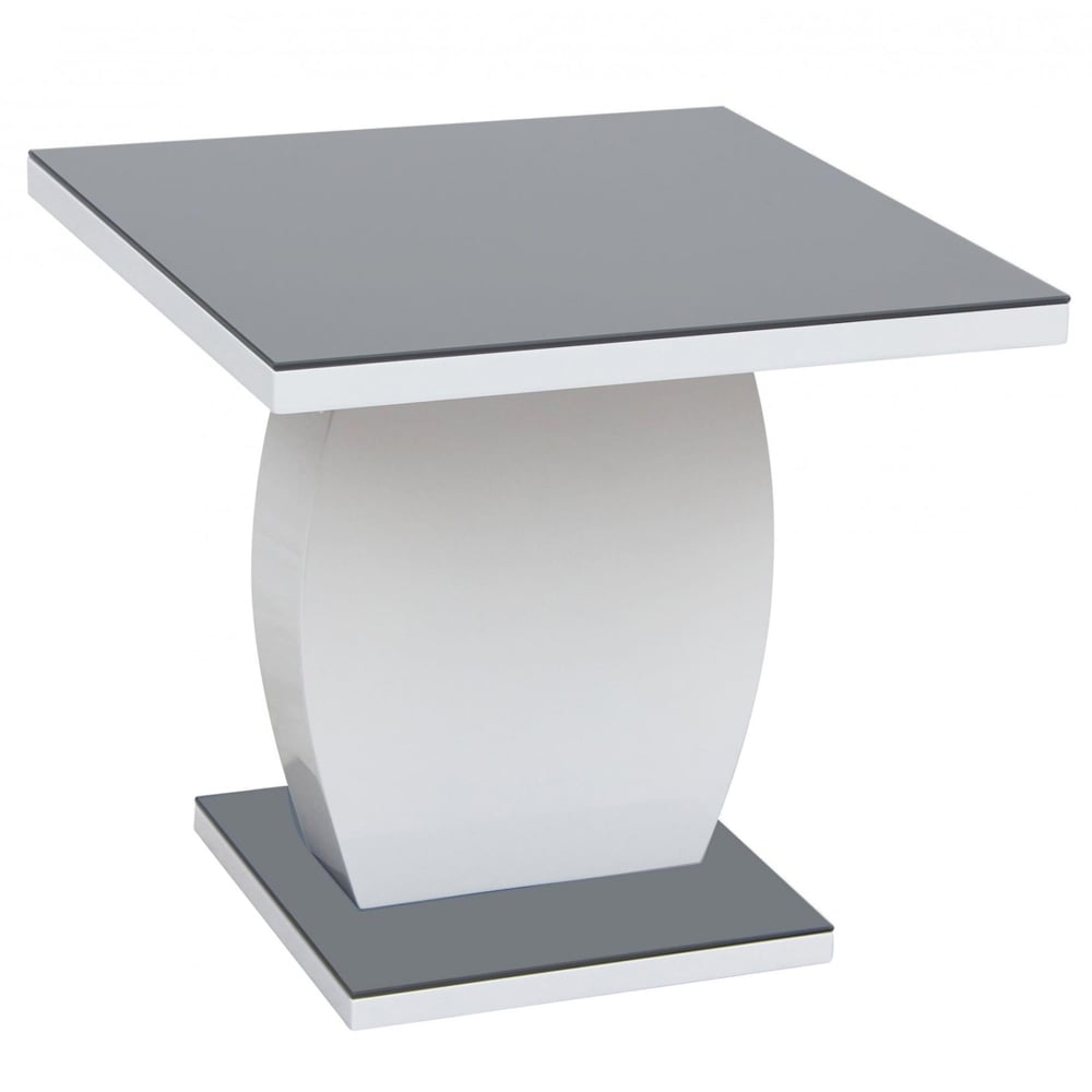 Eira Grey Glass Top Lamp Table With White High Gloss Base
