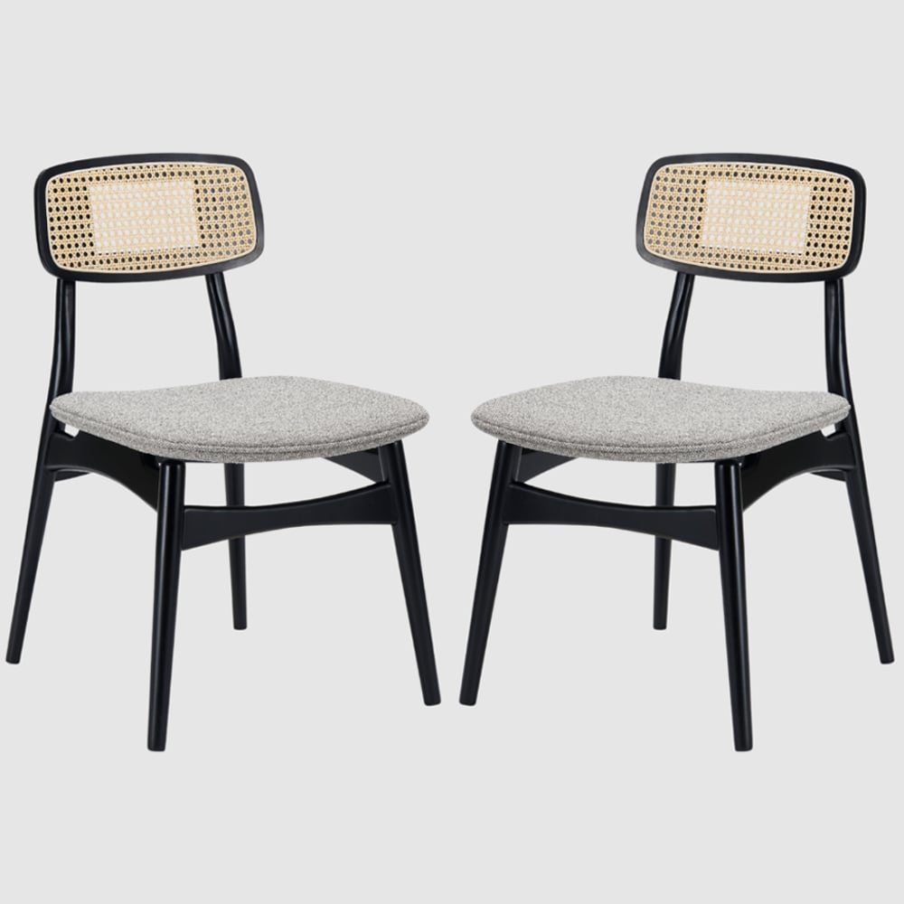 Eldon Black Wooden Dining Chairs With Lyon Steel Fabric Seat In Pair | Bed Sava