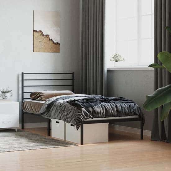 Eldon Metal Single Bed With Headboard In Black | Bed Sava
