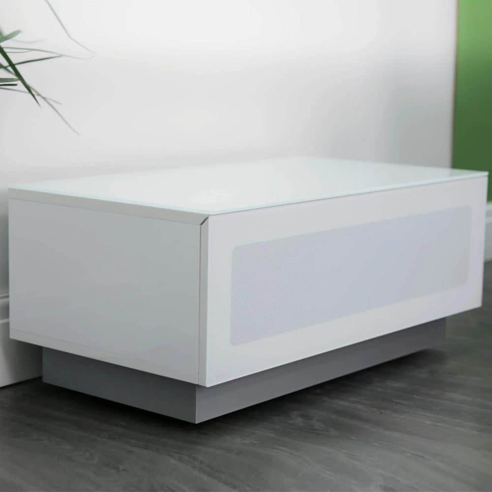Elements Wooden TV Stand With Glass Door In White | Bed Sava