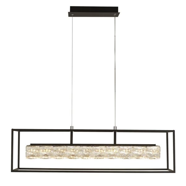 Elevator LED Crystal Glass Pendant Light In Matt Black | Bed Sava