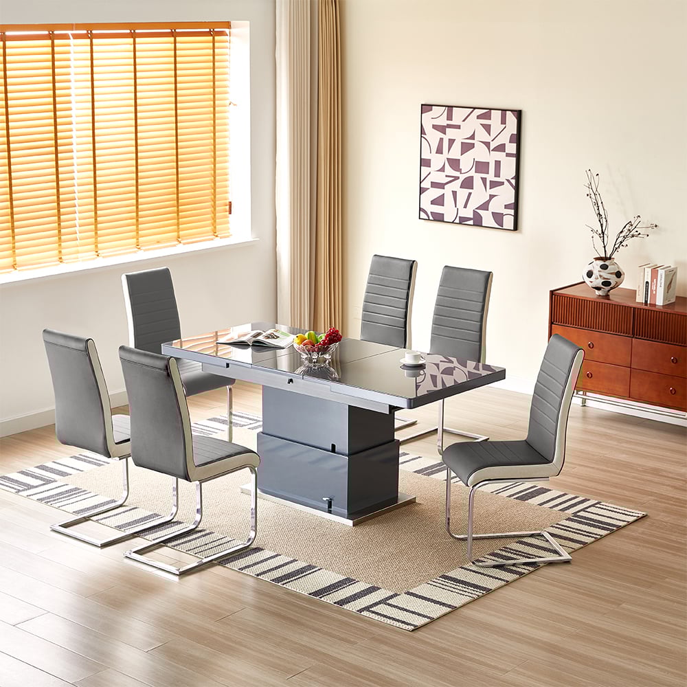 Elgin Convertible Grey Gloss Dining Table 6 Symphony Grey Chairs