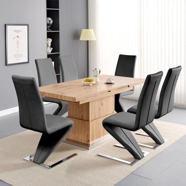 Elgin Convertible Sonoma Oak Dining Table 6 Demi Grey Chairs | Bed Sava