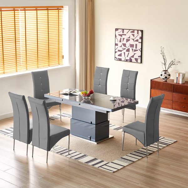Elgin Convertible Grey Gloss Dining Table With 6 Vesta Grey Chairs | Bed Sava
