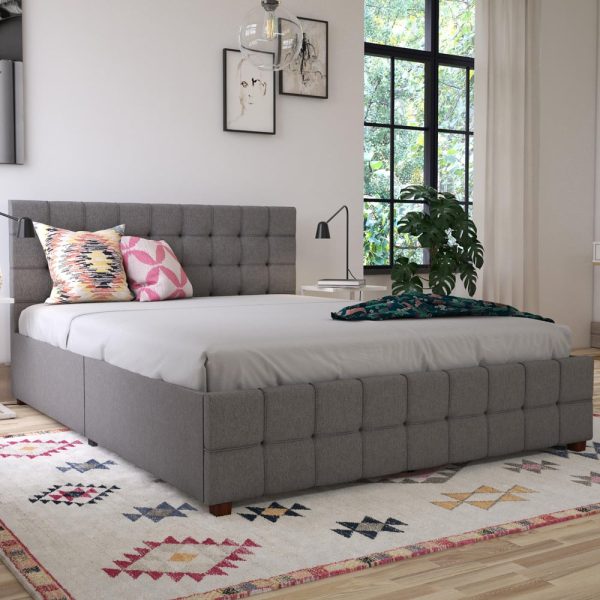 Elkhart Fabric King Size Bed With 4 Drawers In Grey | Bed Sava