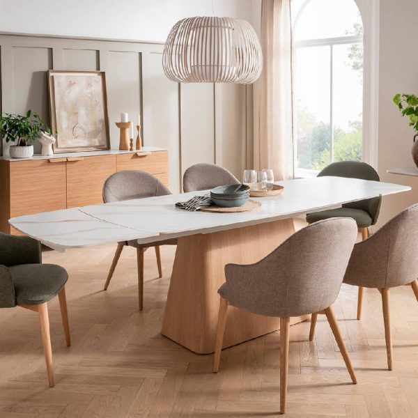 Elkhorn Ceramic Extending Dining Table In Sand | Bed Sava