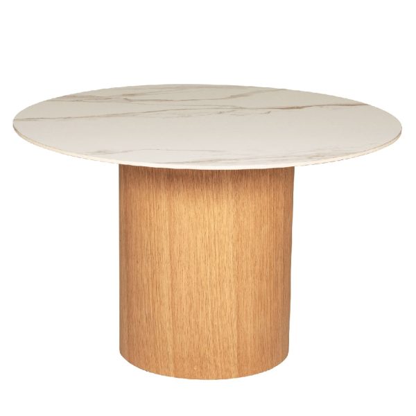 Elkhorn Ceramic Round Dining Table In Sand | Bed Sava