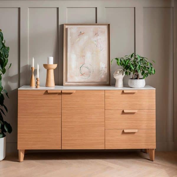 Elkhorn Wooden Sideboard With 3 Drawers In Sand | Bed Sava