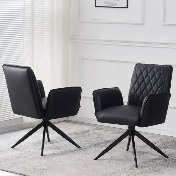 Elkin Black PU Leather Dining Chairs With Metal Legs In Pair | Bed Sava