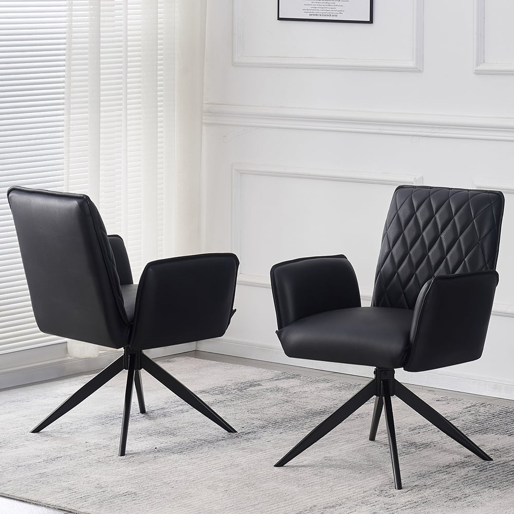 Elkin Black PU Leather Dining Chairs With Metal Legs In Pair