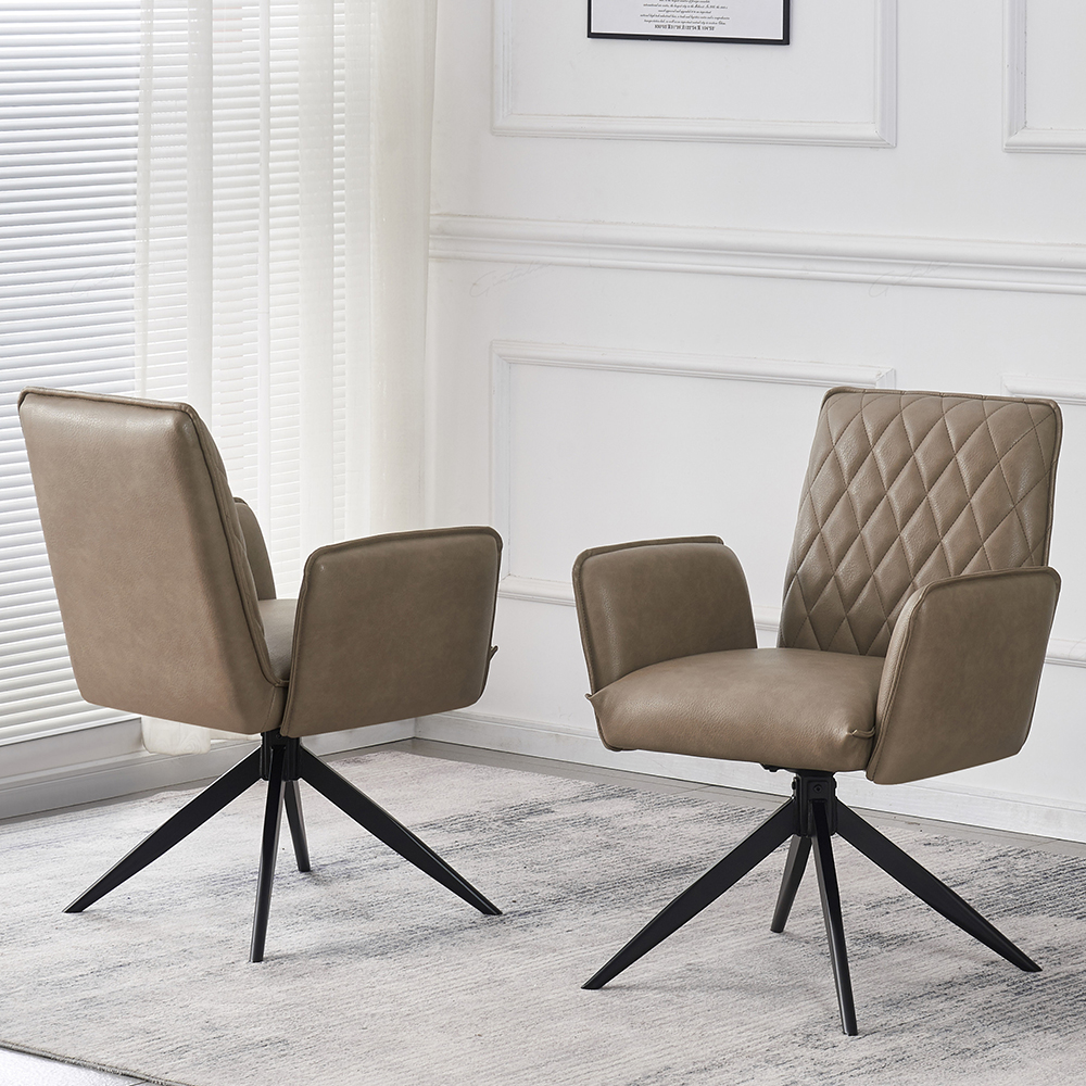 Elkin Taupe PU Leather Dining Chairs With Metal Legs In Pair