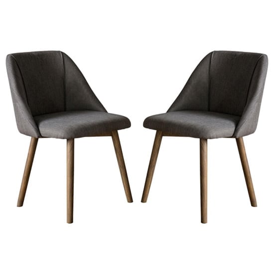 Elliata Slate Grey Fabric Dining Chairs In Pair