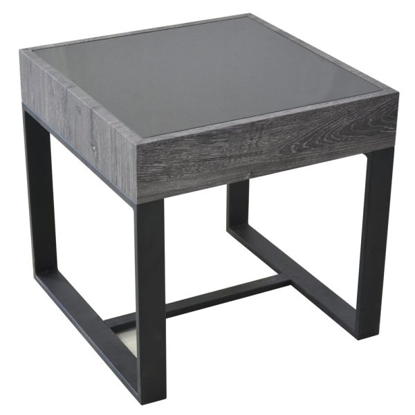 Ellis Glass Square End Table With Matt Black Metal Frame | Bed Sava