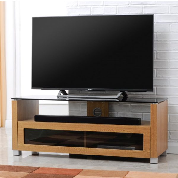 Elmira Large Wooden TV Stand With Glass Top In Light Oak | Bed Sava