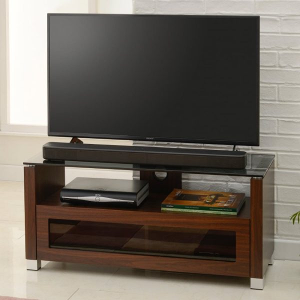 Elmira Large Wooden TV Stand With Glass Top In Walnut | Bed Sava