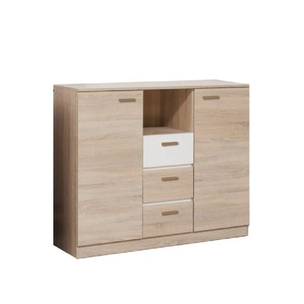 Elmira Wooden Sideboard With 3 Drawers 2 Doors In Sonoma Oak | Bed Sava