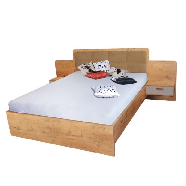 Elmira Wooden Double Bed With Bedside Cabinet In Lancelot Oak | Bed Sava
