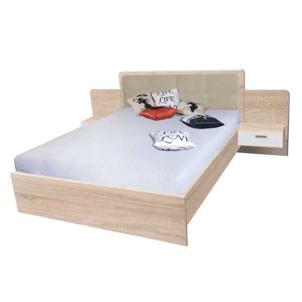 Elmira Wooden Double Bed With Bedside Cabinet In Sonoma Oak | Bed Sava