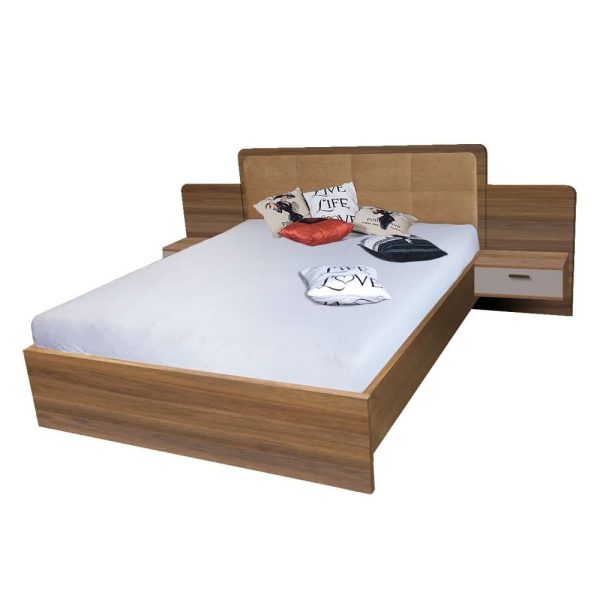 Elmira Wooden Double Bed With Bedside Cabinet With Walnut | Bed Sava