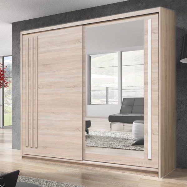 Elmira Wooden Wardrobe 200cm With 2 Sliding Doors In Sonoma Oak | Bed Sava