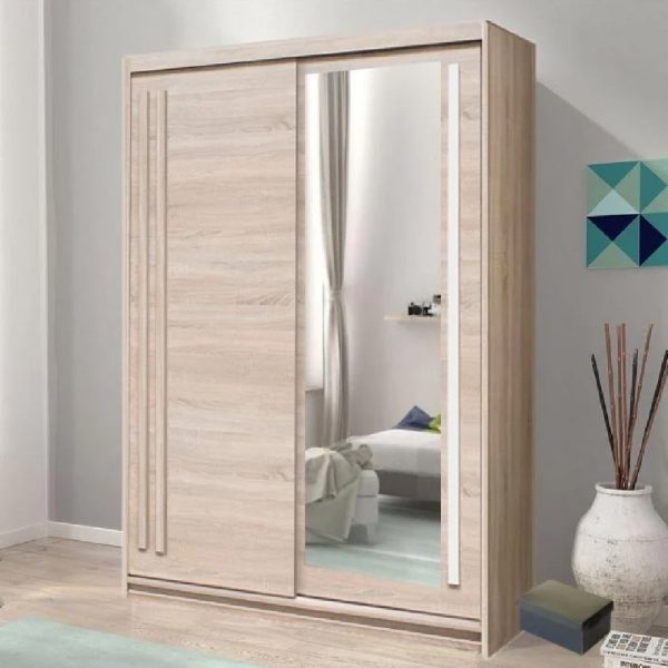 Elmira Wooden Wardrobe 150cm With 2 Sliding Doors In Sonoma Oak | Bed Sava